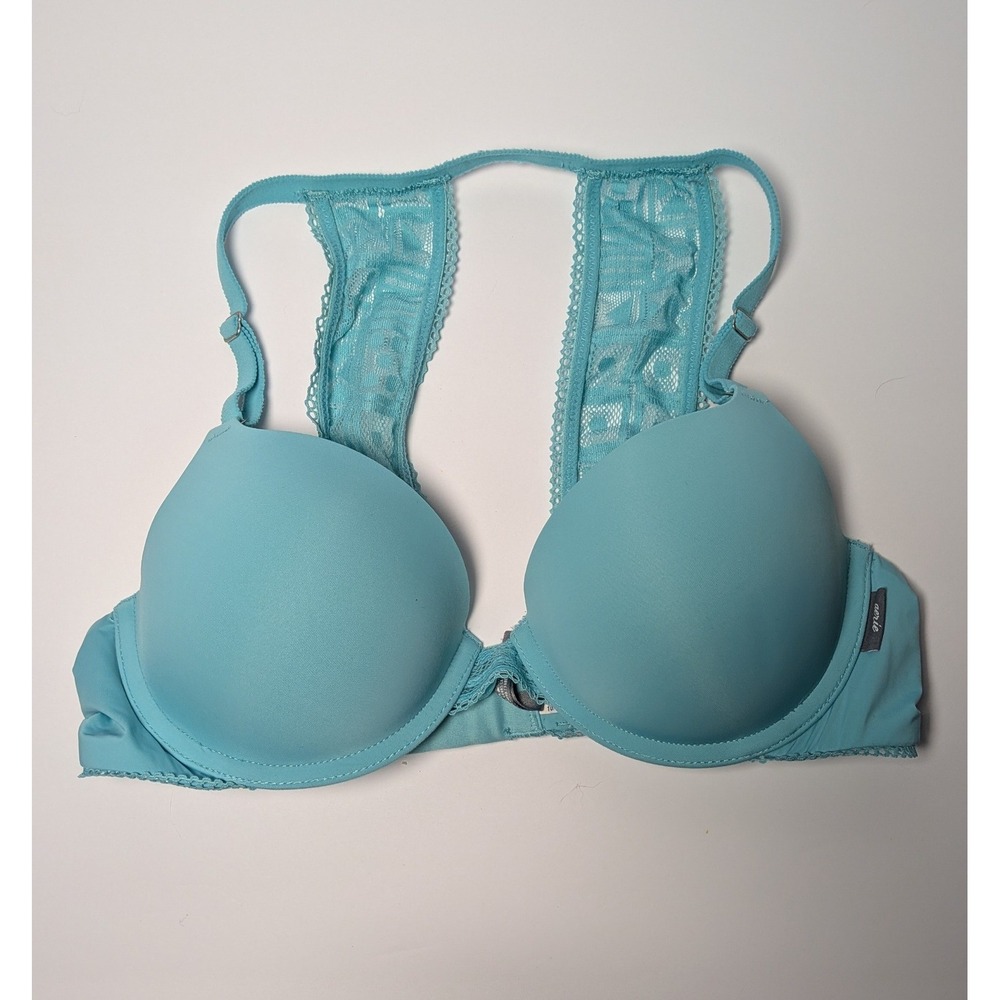 Aerie Turquoise Blue Lace Racerback Push Up Bra 36B Underwire Padded Lingerie
